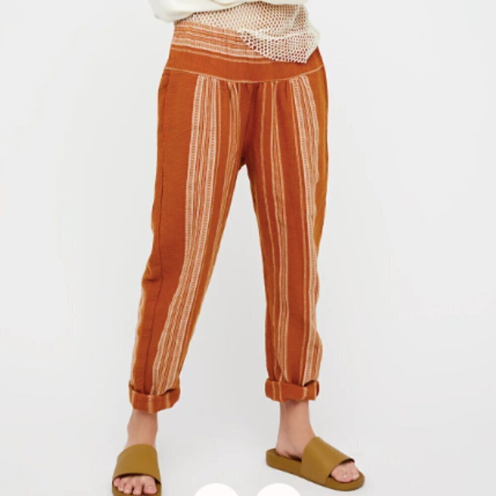Free People Wide Yoke Pull On Stripe Pants Women's XS Cotton Beach Boho Mustard